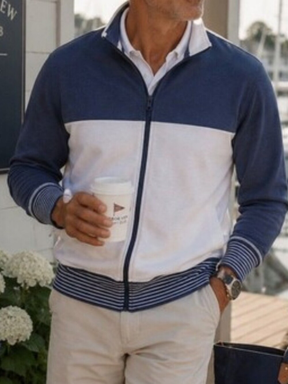 Bullock & Jones XL Zip Up Sweatshirt Blue White Colorblock L/S Full Zip Jacket